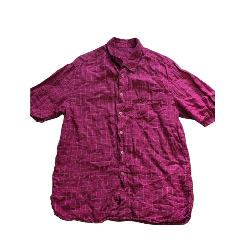 120% Lino Flax Linen Buttondown Short Sleeve Shirt Fushia Size XXL